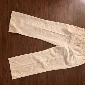 Cream Pinstripe Wide-Leg Pants